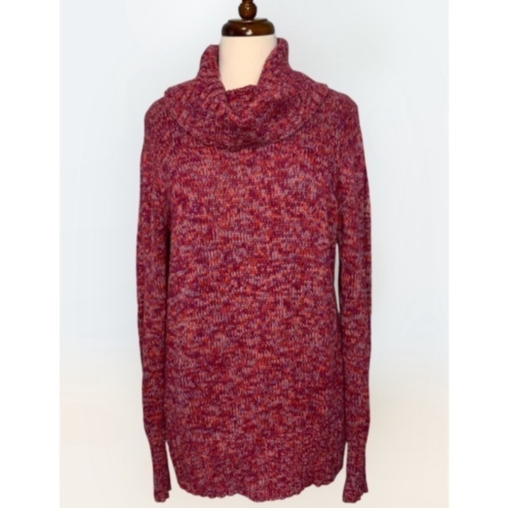 Ann Taylor Cotton Blend Pink & Orange Knit Cawl Neck Tunic Casual Sweater XL